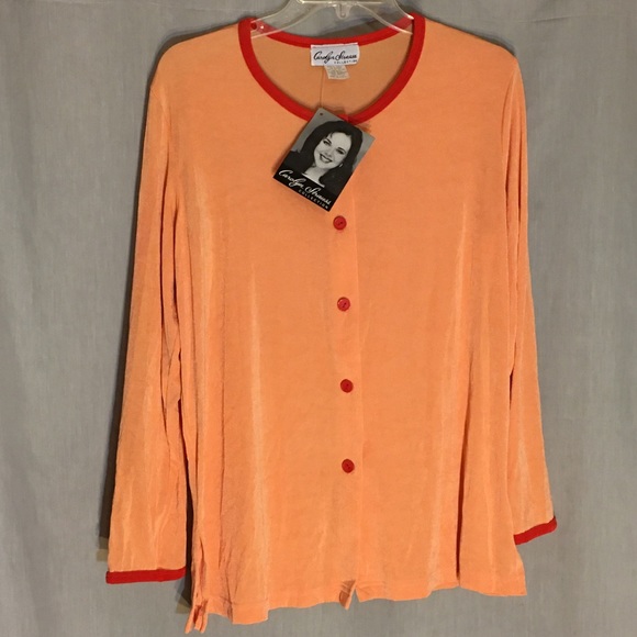 CAROLYN STRAUSS Collection Coral Cardigan Size M - Picture 2 of 9